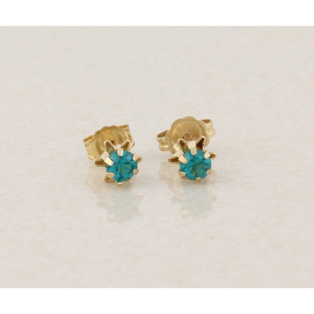 14k Yellow Gold Green Blue Teal CZ Earrings Stud Post 3/16" Flower Buttercup